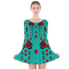 Dancing In Polka Dots Long Sleeve Velvet Skater Dress