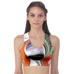 Abstract Orb In Orange, Purple, Green, And Black Sports Bra