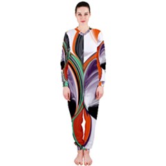 Abstract Orb In Orange, Purple, Green, And Black Onepiece Jumpsuit (ladies) 