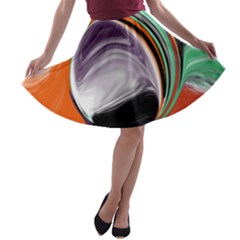 Abstract Orb In Orange, Purple, Green, And Black A-line Skater Skirt