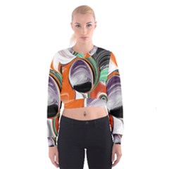 Abstract Orb In Orange, Purple, Green, And Black Women s Cropped Sweatshirt