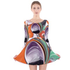 Abstract Orb In Orange, Purple, Green, And Black Long Sleeve Velvet Skater Dress by digitaldivadesigns