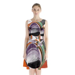 Abstract Orb In Orange, Purple, Green, And Black Sleeveless Chiffon Waist Tie Dress