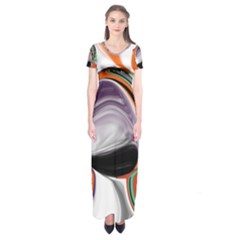 Abstract Orb In Orange, Purple, Green, And Black Short Sleeve Maxi Dress