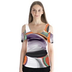 Abstract Orb In Orange, Purple, Green, And Black Butterfly Sleeve Cutout Tee 