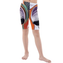 Abstract Orb In Orange, Purple, Green, And Black Kids  Mid Length Swim Shorts