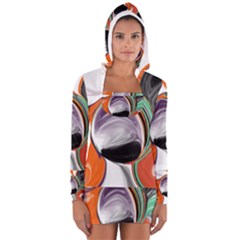 Abstract Orb In Orange, Purple, Green, And Black Women s Long Sleeve Hooded T-shirt