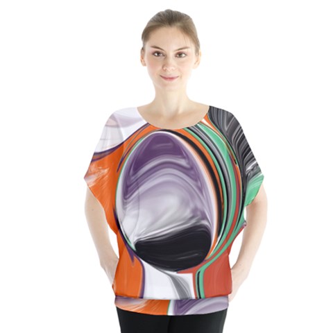 Abstract Orb In Orange, Purple, Green, And Black Blouse by digitaldivadesigns