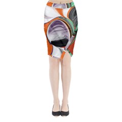 Abstract Orb In Orange, Purple, Green, And Black Midi Wrap Pencil Skirt