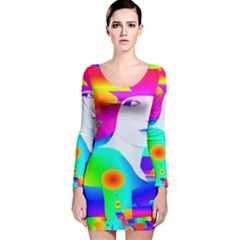 Abstract Color Dream Long Sleeve Velvet Bodycon Dress