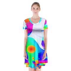 Abstract Color Dream Short Sleeve V-neck Flare Dress