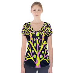 Simple Colorful Tree Short Sleeve Front Detail Top