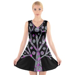 Purple Magical Tree V-neck Sleeveless Skater Dress