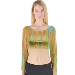 Beautiful Abstract In Orange, Aqua, Gold Long Sleeve Crop Top by digitaldivadesigns