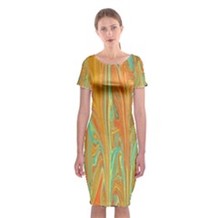 Beautiful Abstract In Orange, Aqua, Gold Classic Short Sleeve Midi Dress