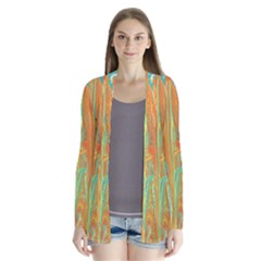 Beautiful Abstract In Orange, Aqua, Gold Drape Collar Cardigan