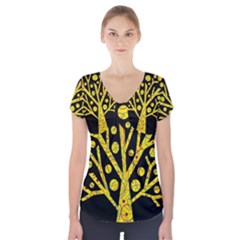 Yellow Magical Tree Short Sleeve Front Detail Top