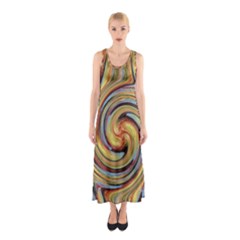 Gold Blue And Red Swirl Pattern Sleeveless Maxi Dress