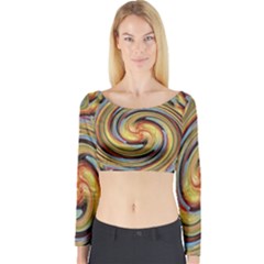 Gold Blue And Red Swirl Pattern Long Sleeve Crop Top by digitaldivadesigns