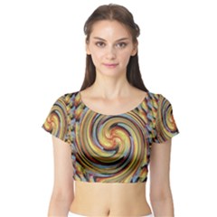 Gold Blue And Red Swirl Pattern Short Sleeve Crop Top (tight Fit) by digitaldivadesigns