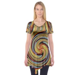 Gold Blue And Red Swirl Pattern Short Sleeve Tunic 