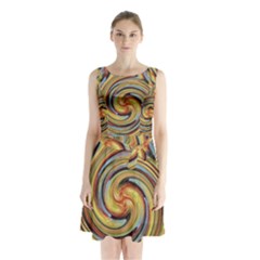 Gold Blue And Red Swirl Pattern Sleeveless Chiffon Waist Tie Dress by digitaldivadesigns