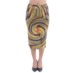 Gold Blue And Red Swirl Pattern Midi Pencil Skirt