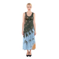 Sun-ray Swirl Pattern Sleeveless Maxi Dress