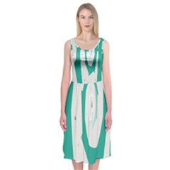 Aqua Blue And White Swirl Design Midi Sleeveless Dress