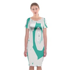 Aqua Blue And White Swirl Design Classic Short Sleeve Midi Dress