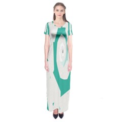 Aqua Blue And White Swirl Design Short Sleeve Maxi Dress