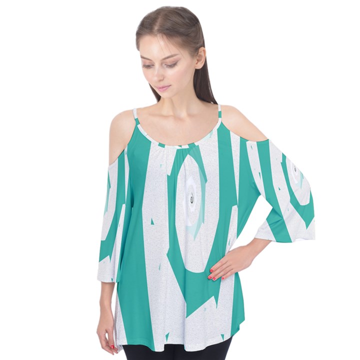 Aqua Blue and White Swirl Design Flutter Tees