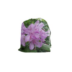 Purple Rhododendron Flower Drawstring Pouches (small)  by picsaspassion