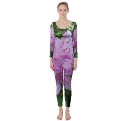 Purple Rhododendron Flower Long Sleeve Catsuit by picsaspassion