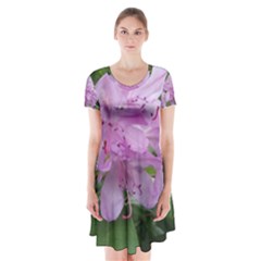 Purple Rhododendron Flower Short Sleeve V-neck Flare Dress by picsaspassion