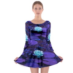 Lotus Flower Magical Colors Purple Blue Turquoise Long Sleeve Skater Dress by yoursparklingshop