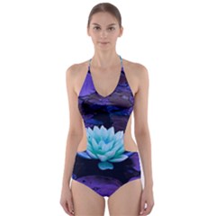 Lotus Flower Magical Colors Purple Blue Turquoise Cut-out One Piece Swimsuit by yoursparklingshop