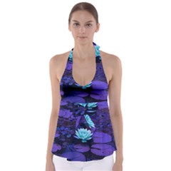 Lotus Flower Magical Colors Purple Blue Turquoise Babydoll Tankini Top