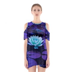 Lotus Flower Magical Colors Purple Blue Turquoise Cutout Shoulder Dress