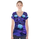 Lotus Flower Magical Colors Purple Blue Turquoise Short Sleeve Front Detail Top View1