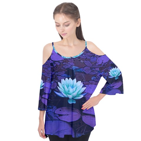 Lotus Flower Magical Colors Purple Blue Turquoise Flutter Tees by yoursparklingshop