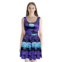 Lotus Flower Magical Colors Purple Blue Turquoise Split Back Mini Dress 