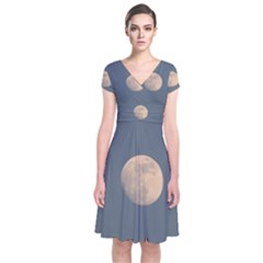 The Moon And Blue Sky Short Sleeve Front Wrap Dress