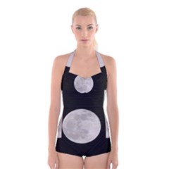 Full Moon At Night Boyleg Halter Swimsuit 