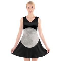 Full Moon At Night V-neck Sleeveless Skater Dress