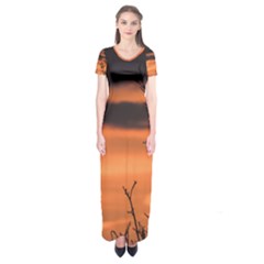 Tree Branches And Sunset Short Sleeve Maxi Dress by picsaspassion