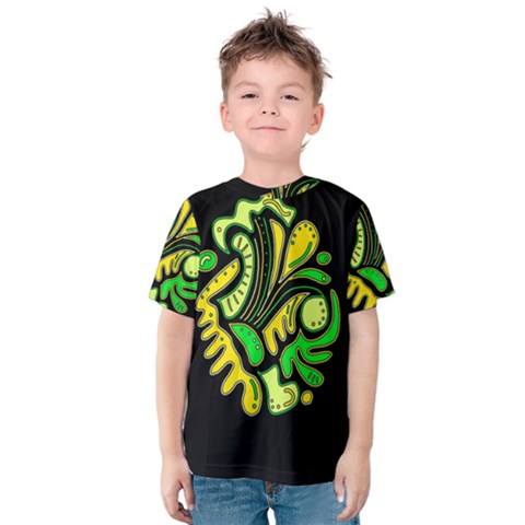 Yellow And Green Spot Kids  Cotton Tee by Valentinaart