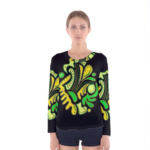 Yellow And Green Spot Women s Long Sleeve Tee by Valentinaart