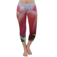 Red - White Tulip Flower Capri Winter Leggings 