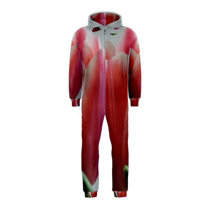 Red - White Tulip flower Hooded Jumpsuit (Kids)